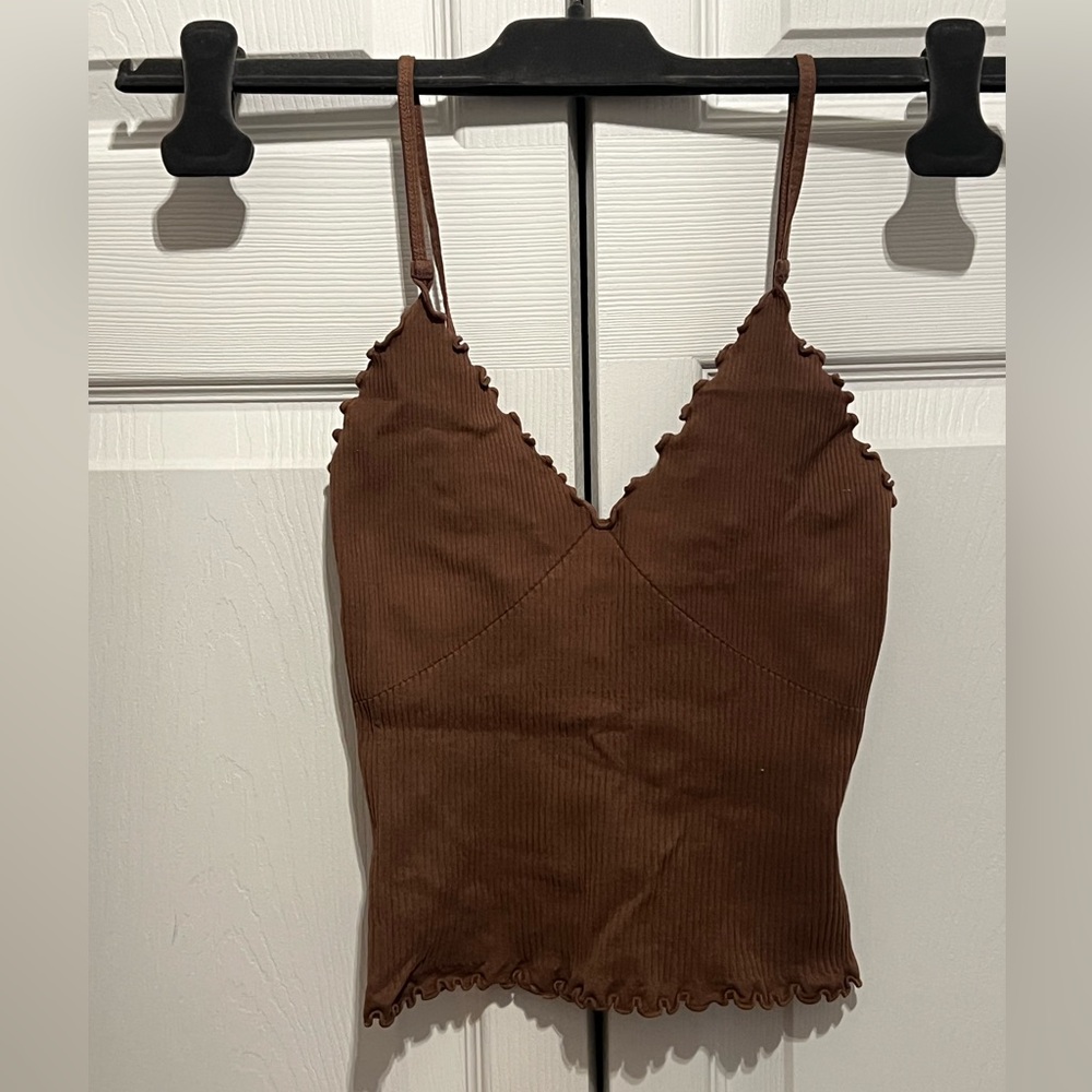 Free People Chocolate Brown Ribbed V-Neck Cami